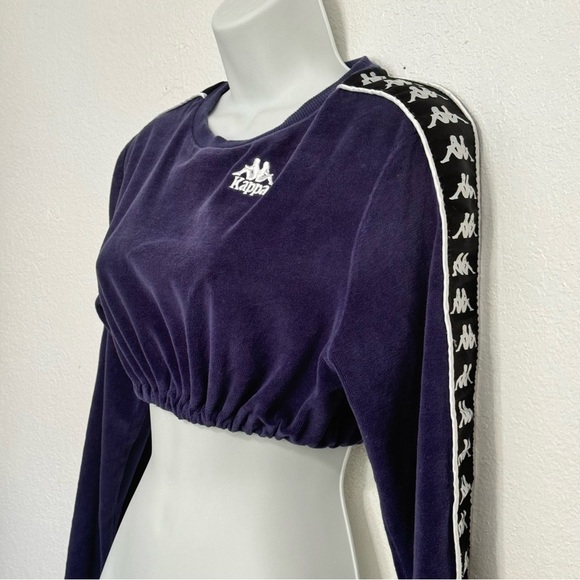 Kappa Blue Velour Crop Top Crew Neck Long Sleeve Size Small - Picture 2 of 6